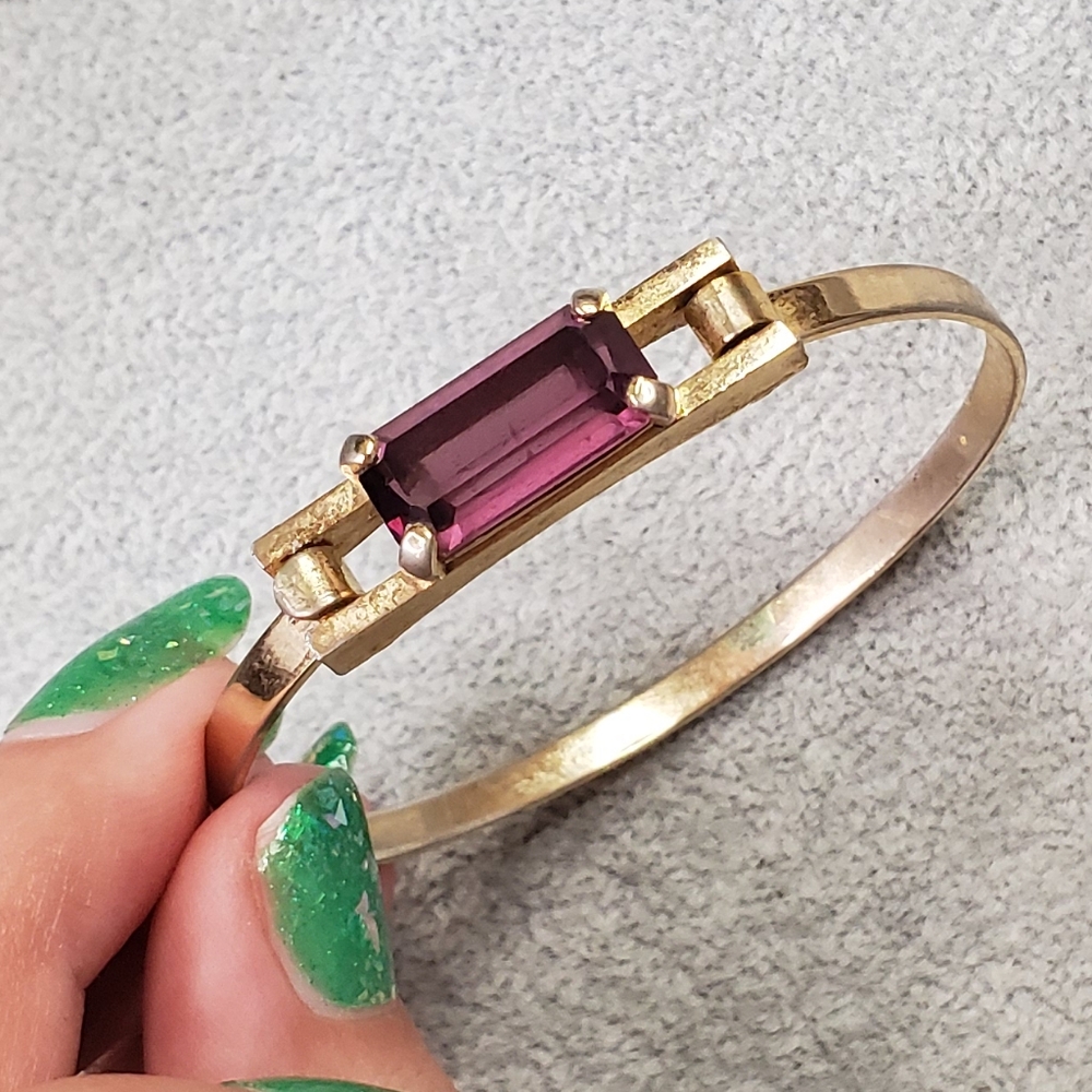 Gold and Purple Bracelet with Hinged Closure